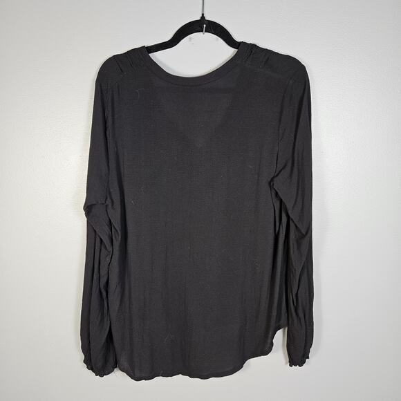 Matty M Long Sleeve Shirt Ruffle Front Button Up Black Semi Sheer Size Large - Picture 2 of 8